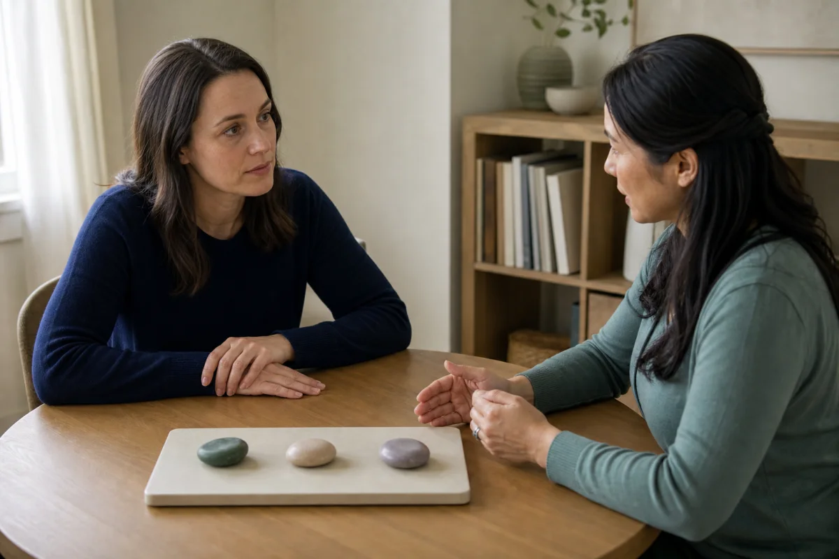 A patient discussing fertility-related health conditions with a clinician.